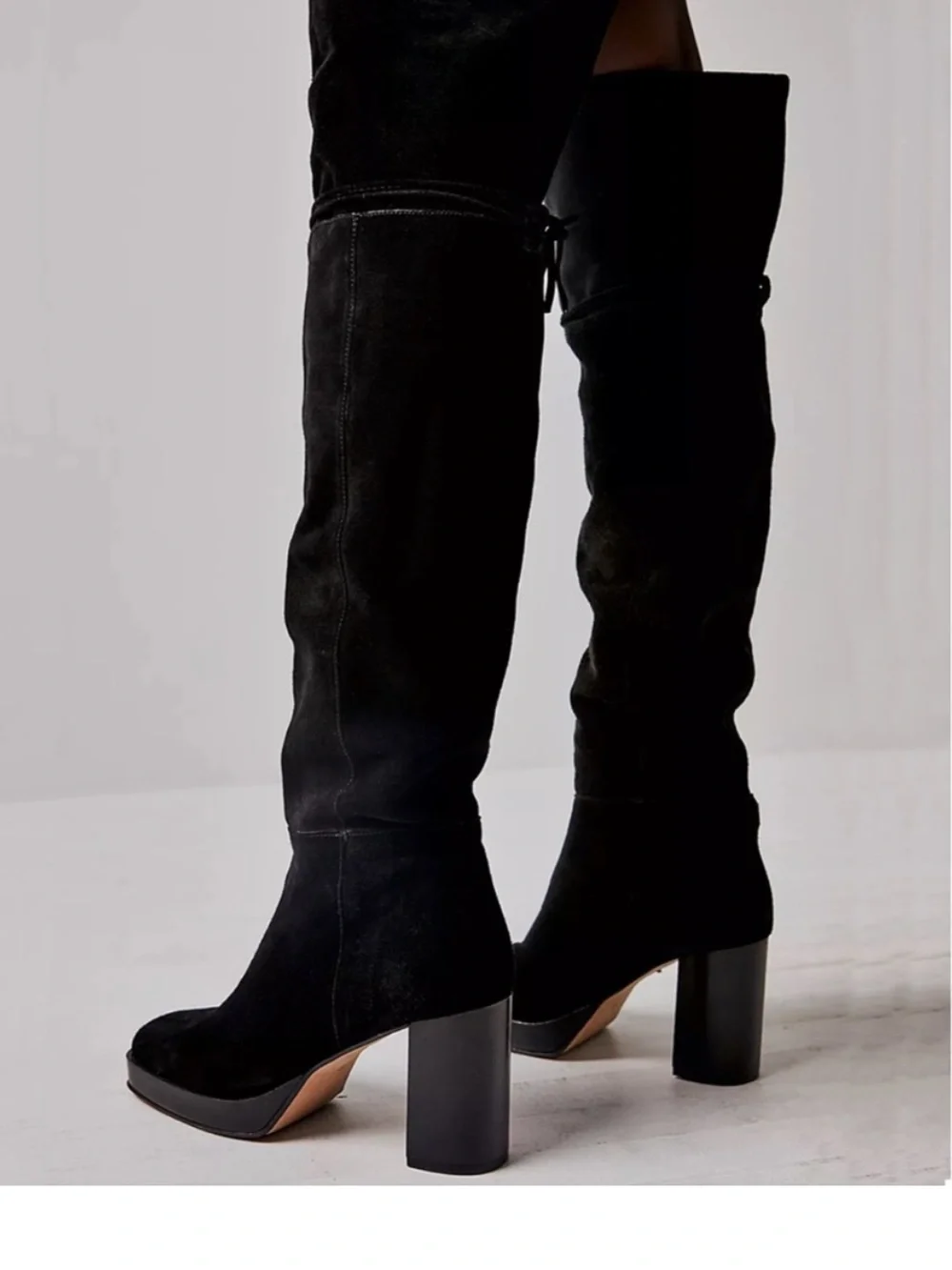 Free People Echo Platform Over The Knee Suede Boots Black 39 8.5